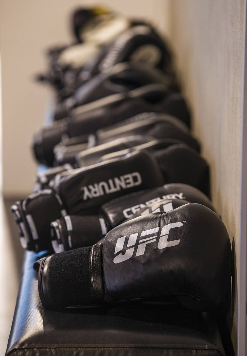 Gloves await fighter's usage at the UFC Performance Institute on Wednesday, Aug. 14, 2019 in La ...