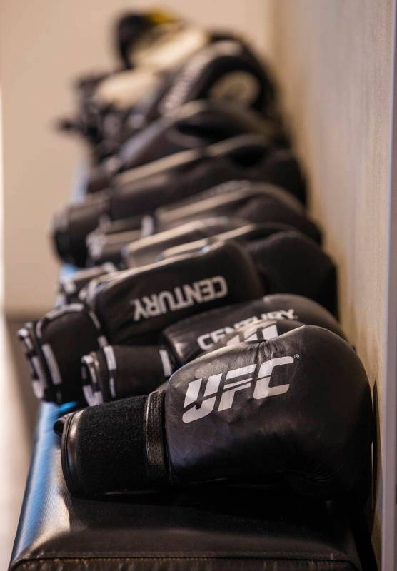 Gloves await fighter's usage at the UFC Performance Institute on Wednesday, Aug. 14, 2019 in La ...