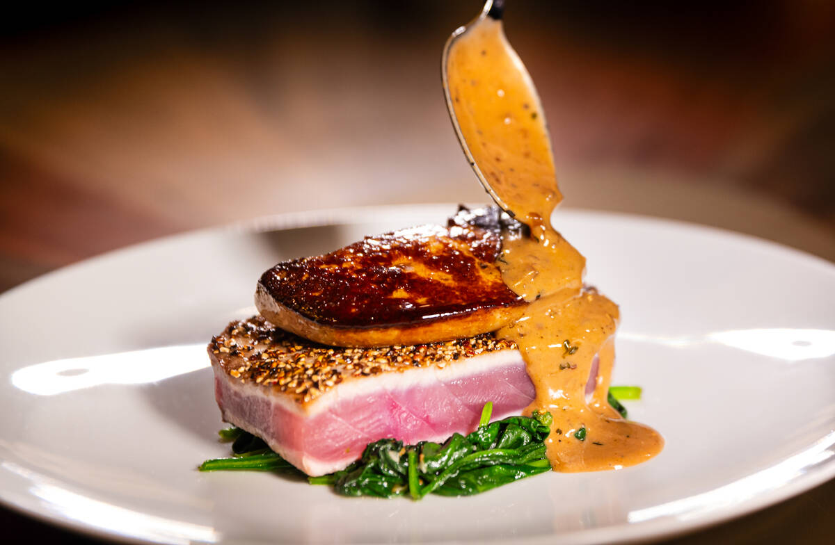Tuna “Foie Poivre” at Bourbon Steak at the Four Seasons on Monday, Dec. 9, 2024, ...