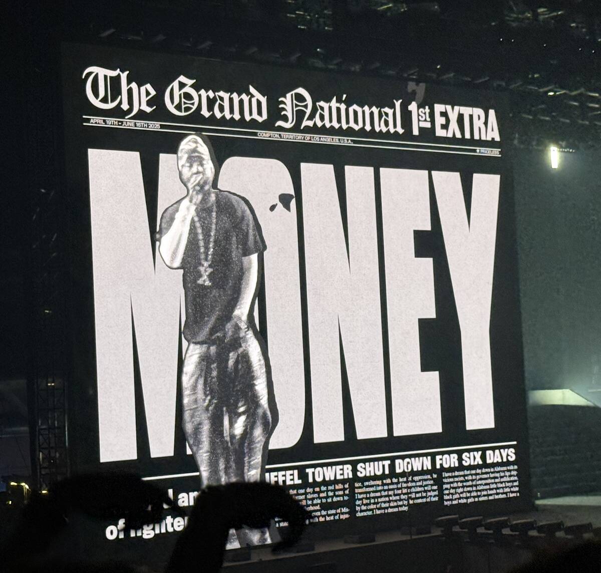 A scene from Kendrick Lamar and Sza's "Grand National Tour" stop at Allegiant Stadium on Saturd ...