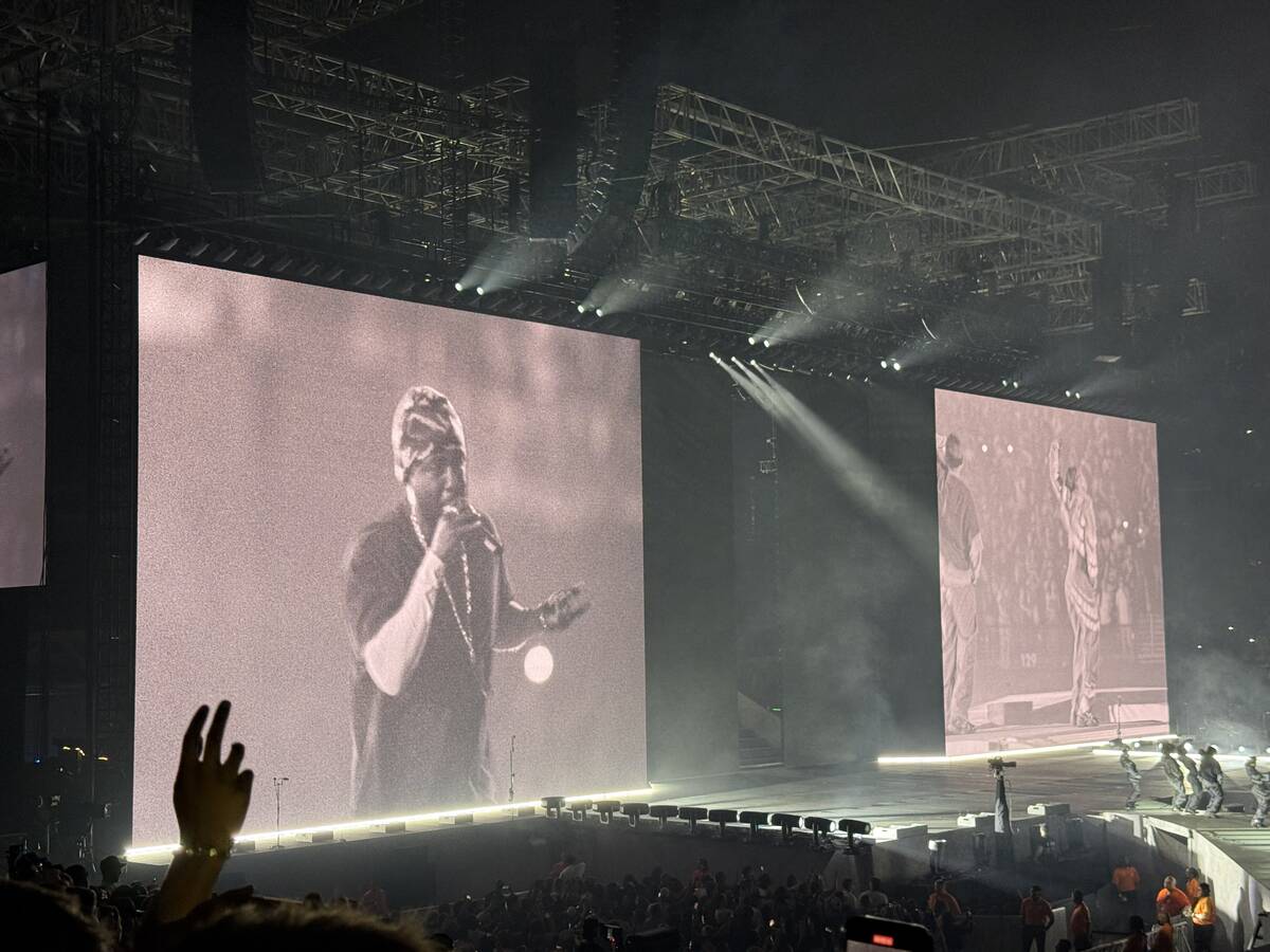 A scene from Kendrick Lamar and Sza's "Grand National Tour" stop at Allegiant Stadium on Saturd ...