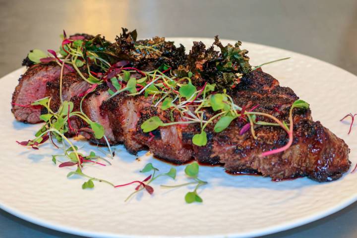 Dry-aged New York strip steak from The Naughty Angel steakhouse near the Las Vegas Strip. (The ...
