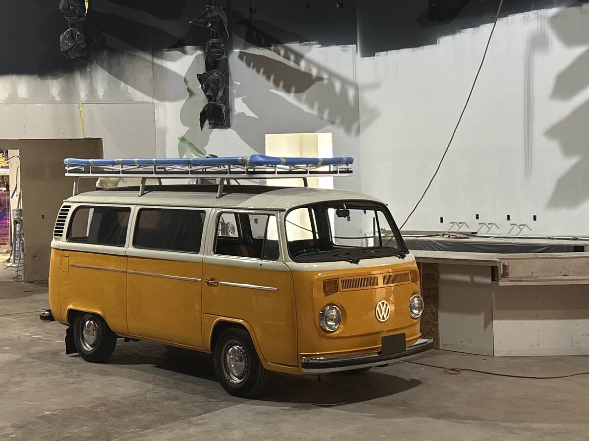 A custom VW bus is prepped for Bob Marley Hope Road at Mandalay Bay on Sunday, May 11, 2025. (M ...
