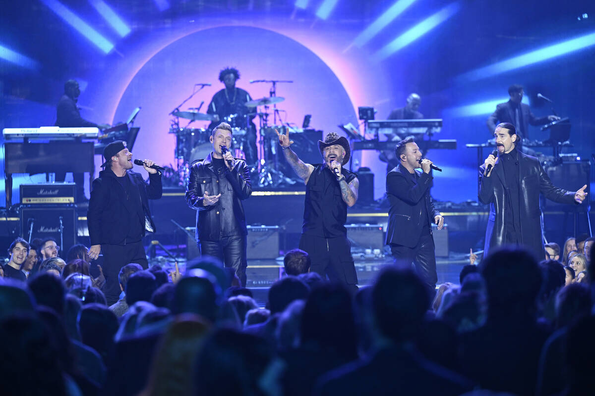 The Backstreet Boys perform during "SNL50: The Homecoming Concert" on Friday, Feb. 14, 2025, in ...