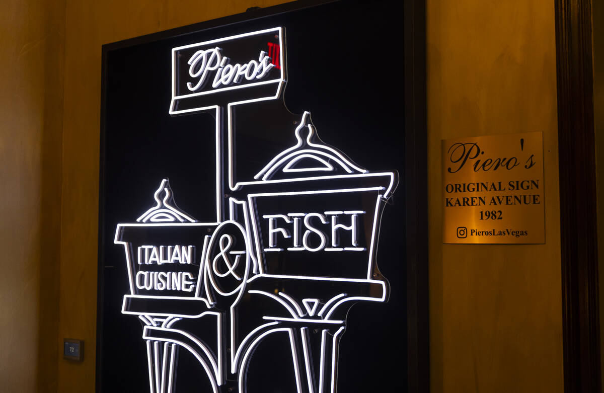 A neon sign from the original location of Piero's Italian Cuisine is seen on on Monday, June 2, ...