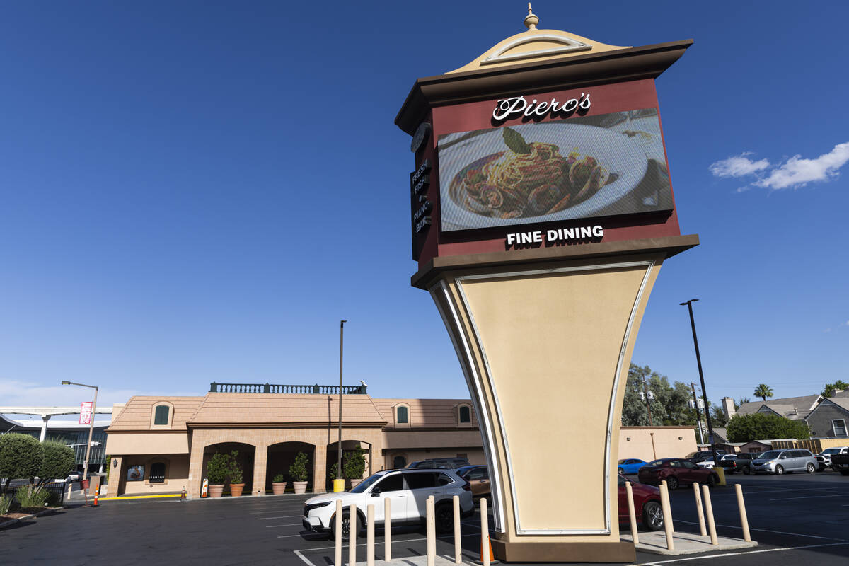 The sign outside of Piero's Italian Cuisine on Monday, June 2, 2025, in Las Vegas. (Chase Steve ...
