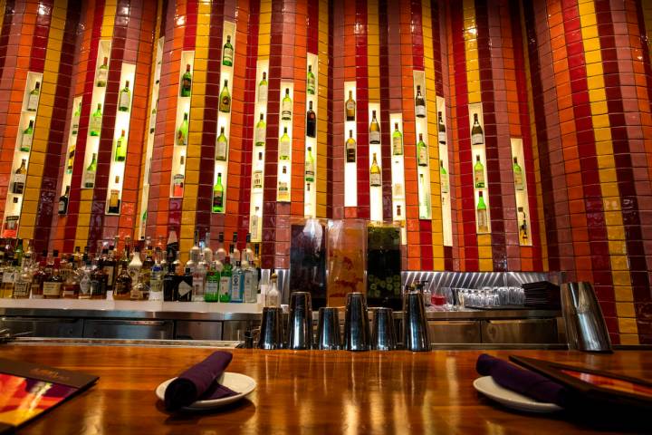 The bar at Julian Serrano Tapas restaurant at Aria on the Las Vegas Strip, as seen on Thursday, ...