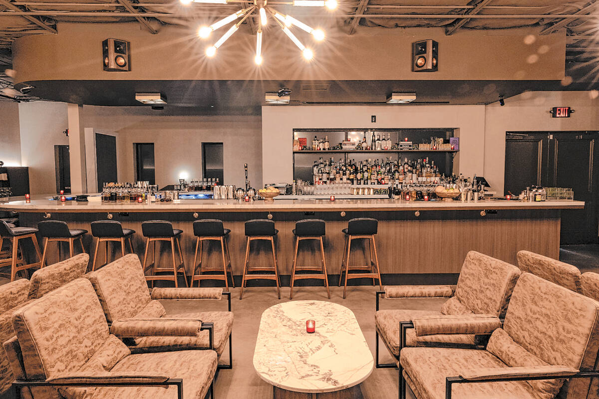 The interior of Nocturno, a stylish cocktail lounge that opened in late spring 2025 in downtown ...