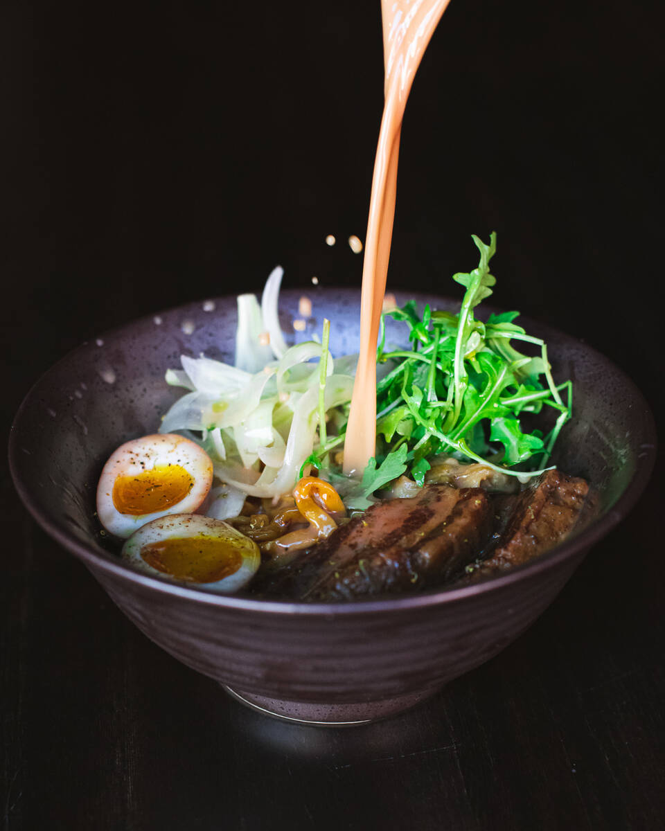 Tonkotsu porchetta from PastaRamen, a pop-up running through July 12, 2025, at Bar Zazu in Reso ...
