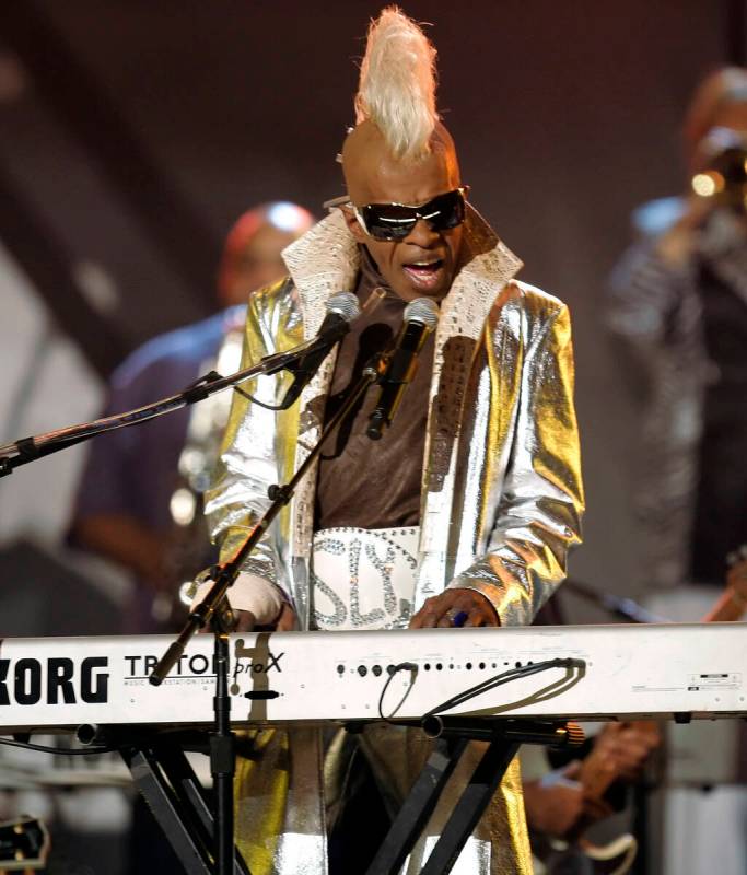 In this Feb. 8, 2006 file photo, Sly Stone from the group Sly and the Family Stone performs at ...