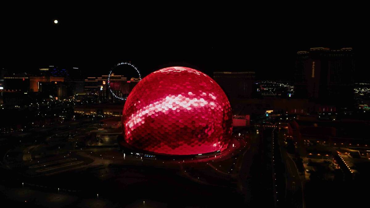 A shot of Sphere promoting "Wizard of Oz at Sphere," which opens Aug. 28 and will run daily. (S ...
