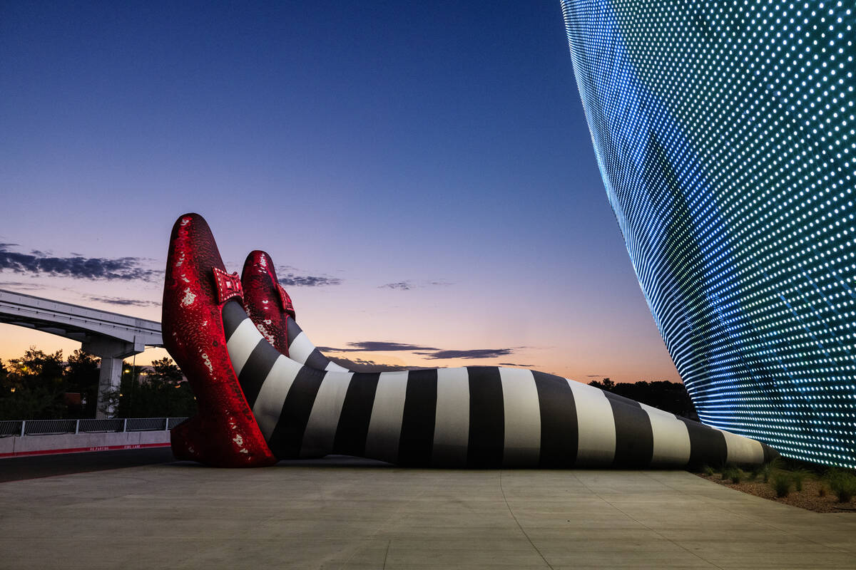 The iconic "Wizard of Oz" ruby-red slippers are shown in this at activation at Sphere. The new ...