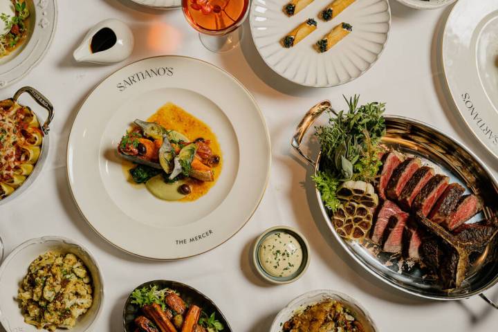 A spread of dishes from Sartiano's Italian Steakhouse. An outpost of the New York City original ...
