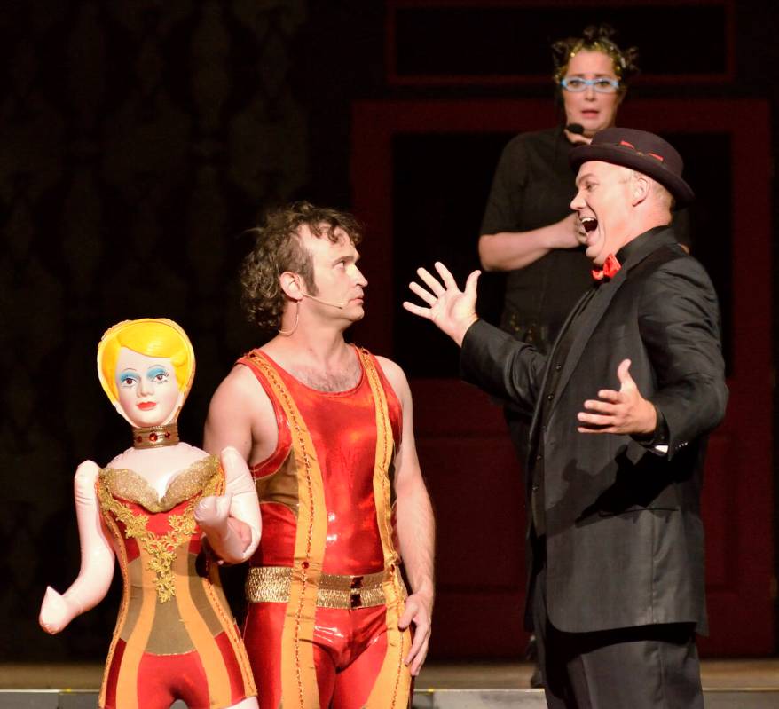 Jimmy Slonina, left, Will Howard, right, and Kelsey Custard perform during the Circus Couture & ...