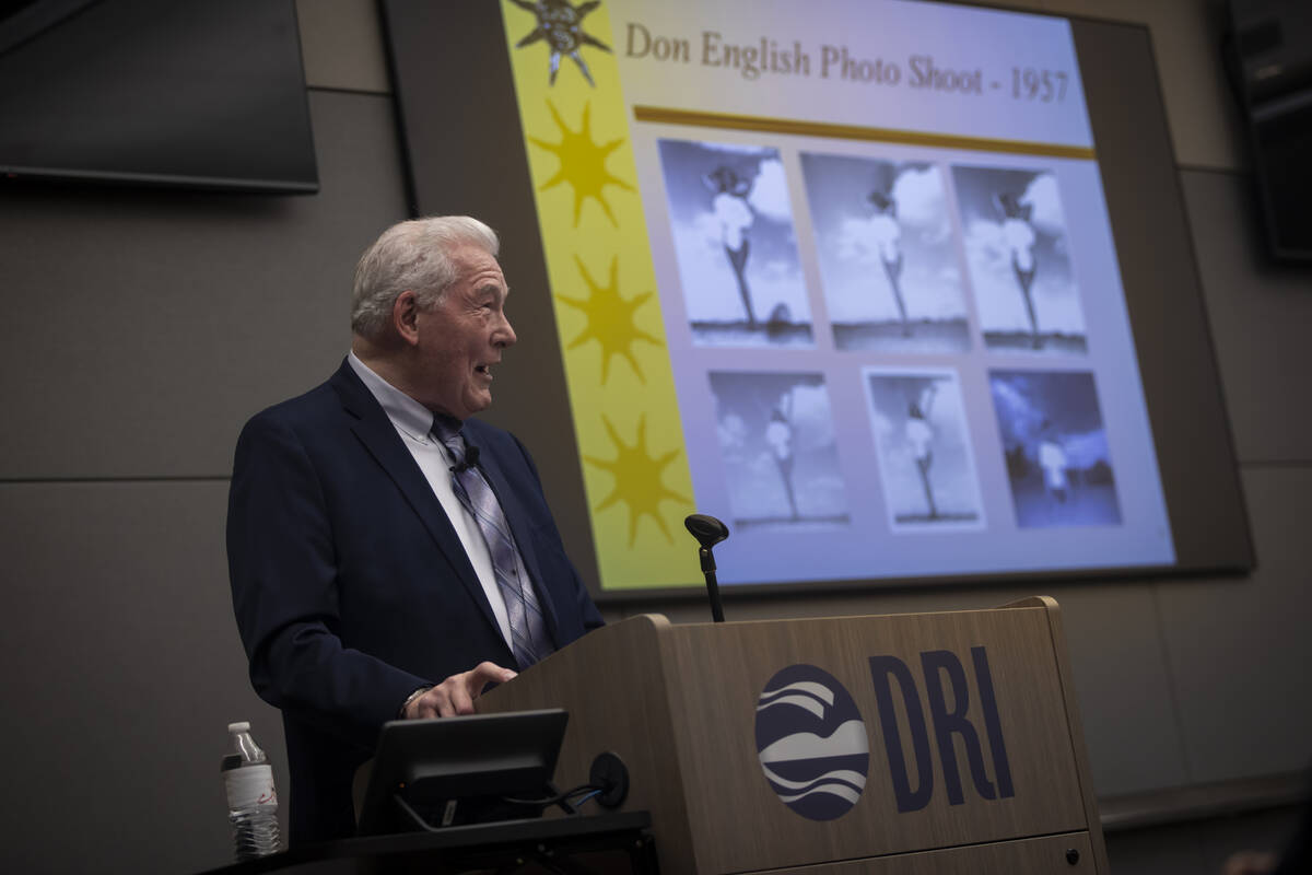 Atomic Museum founding member and historian Robert Friedrichs speaks as part of a ribbon-cuttin ...