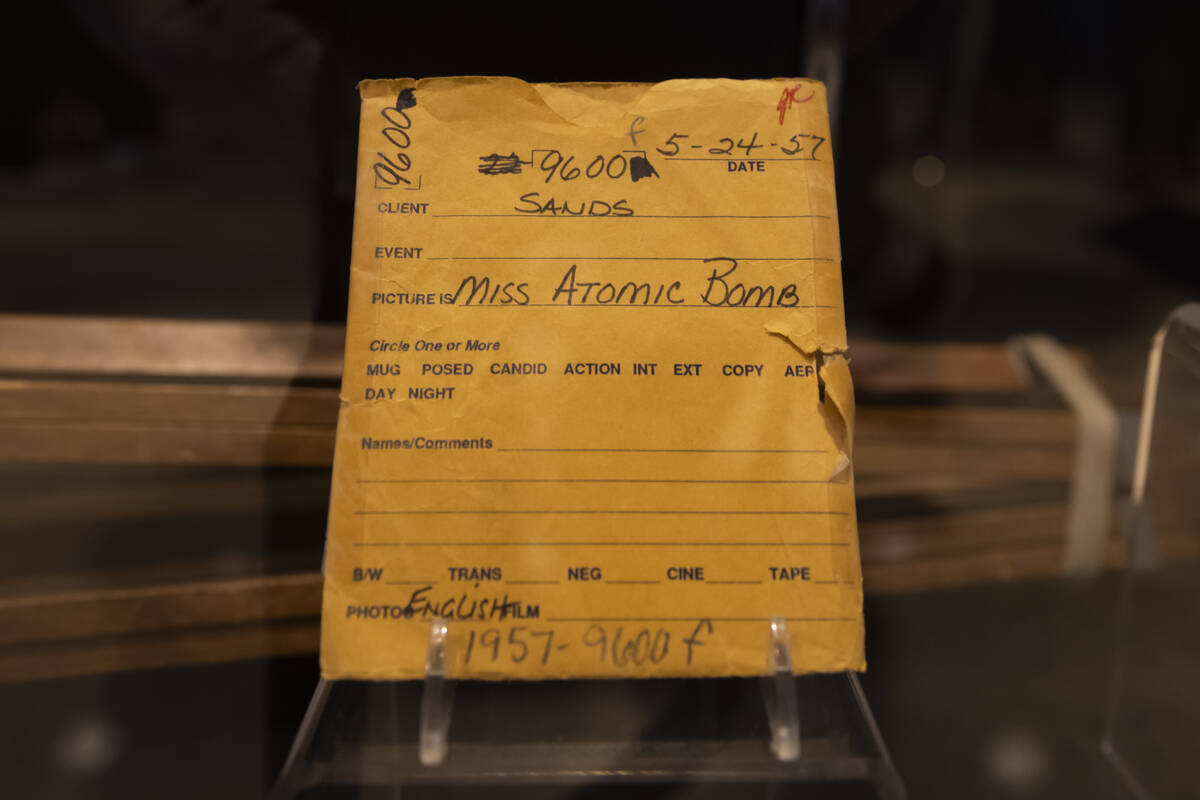 An envelope for negatives is seen at the “Miss Atomic Bomb: Icon of the Atomic Age" ...