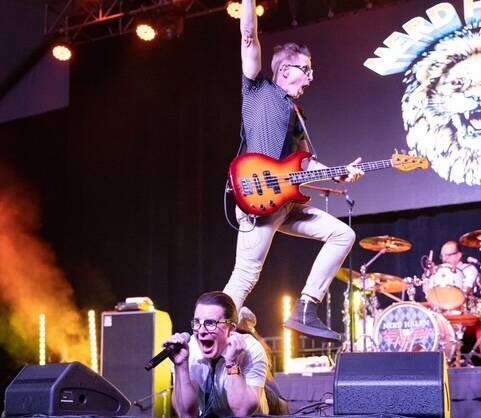 Caleb Rapoport and the Mighty Nerd Halen are shown at the Monsters of Rock Cruise on the Norweg ...