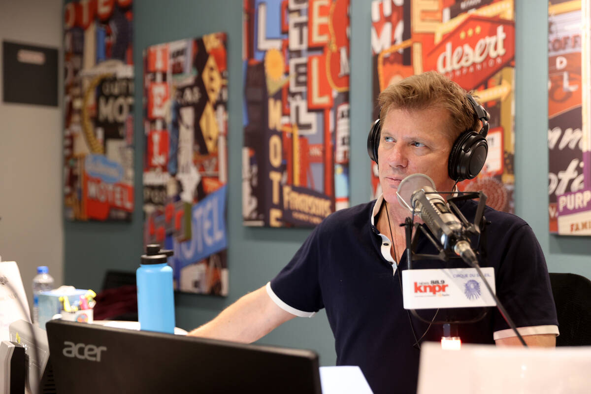 "State of Nevada" host Joe Schoenmann prepares for a show at Nevada Public Radio in L ...