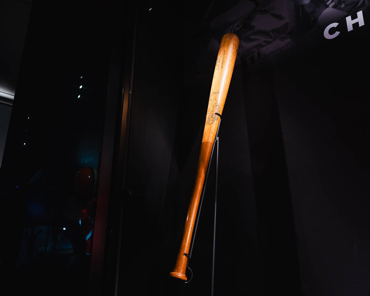 Jackie Robinson's bat is shown at Hall of Excellence at Fontainebleau. The attraction has opene ...
