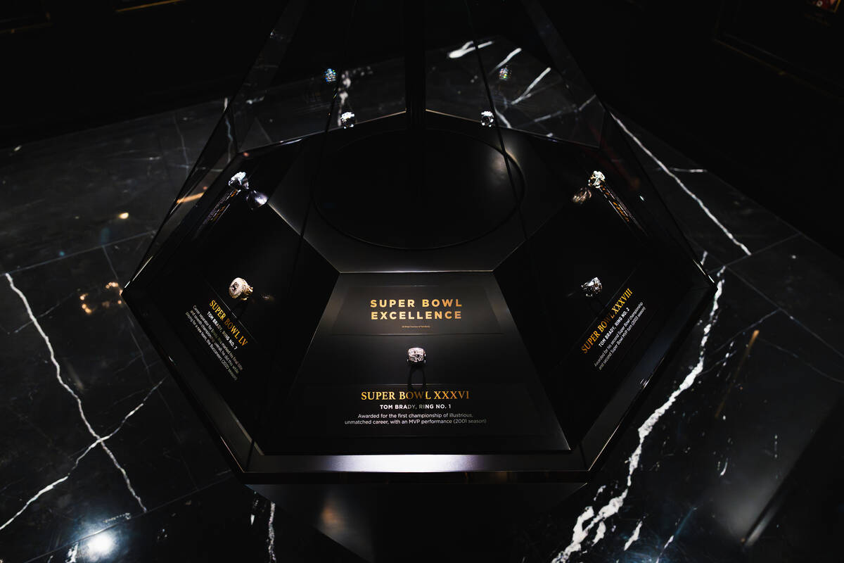 A look at the display of Tom Brady's Super Bowl rings at the Hall of Excellence at Fontaineblea ...