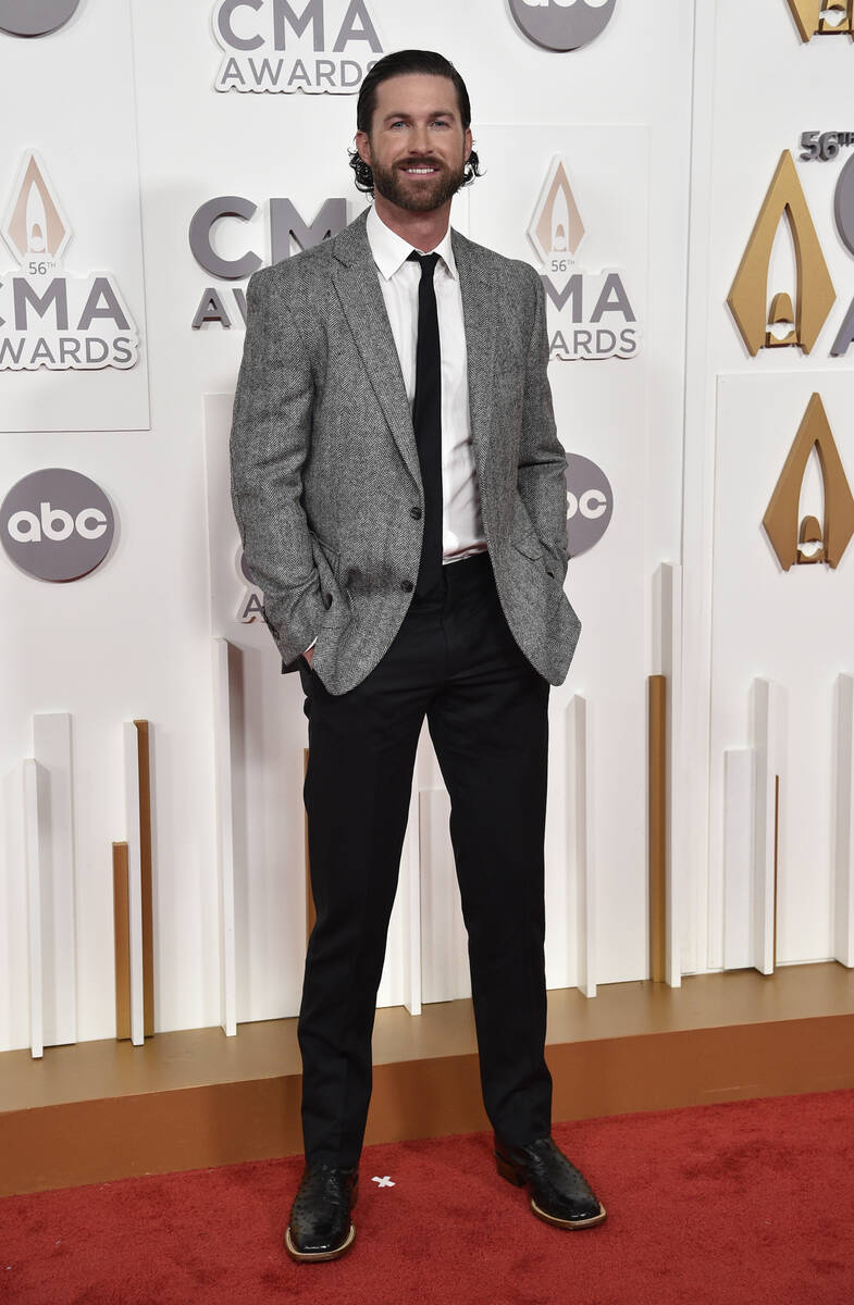 Riley Green arrives at the 56th Annual CMA Awards on Wednesday, Nov. 9, 2022, at the Bridgeston ...