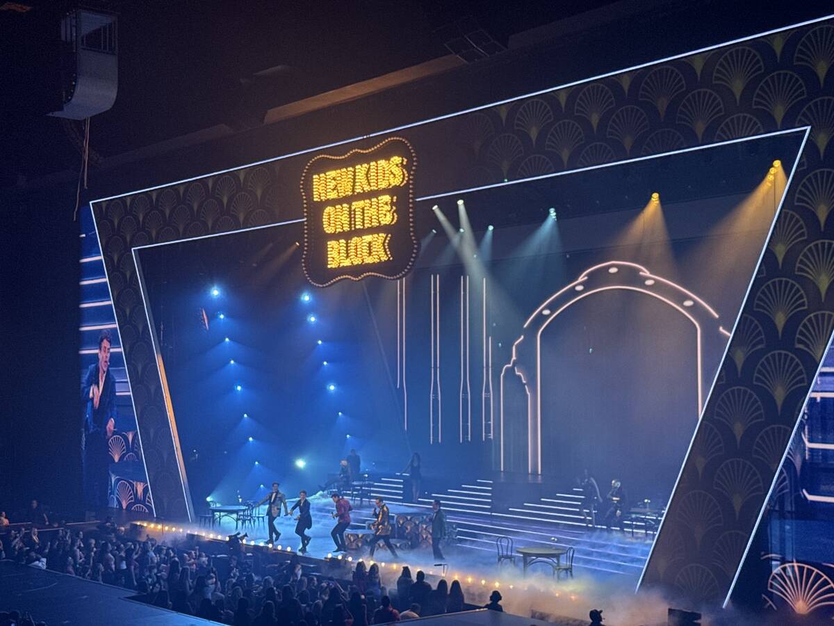 New Kids on the Block are shown at Dolby Live at Park MGM on Friday, June 20, 2025. (John Katsi ...