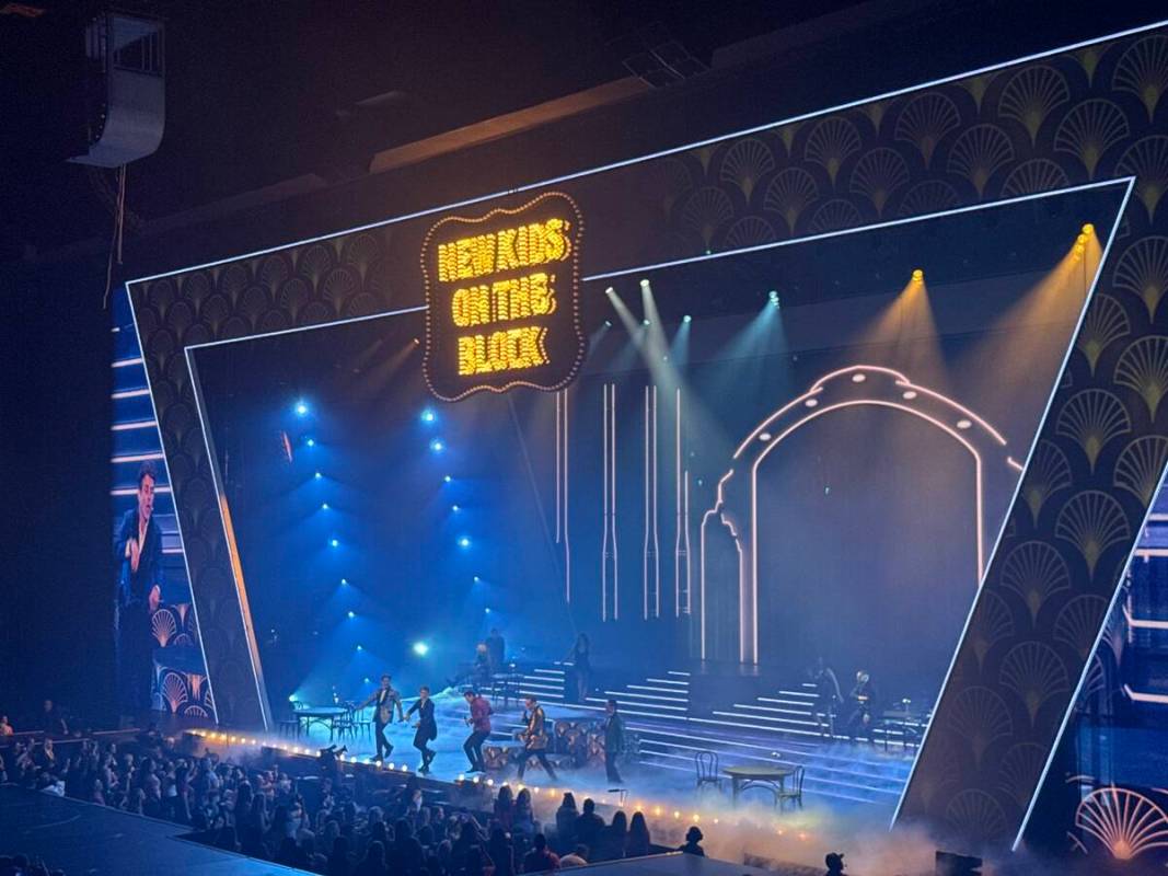 New Kids on the Block are shown at Dolby Live at Park MGM on Friday, June 20, 2025. (John Katsi ...