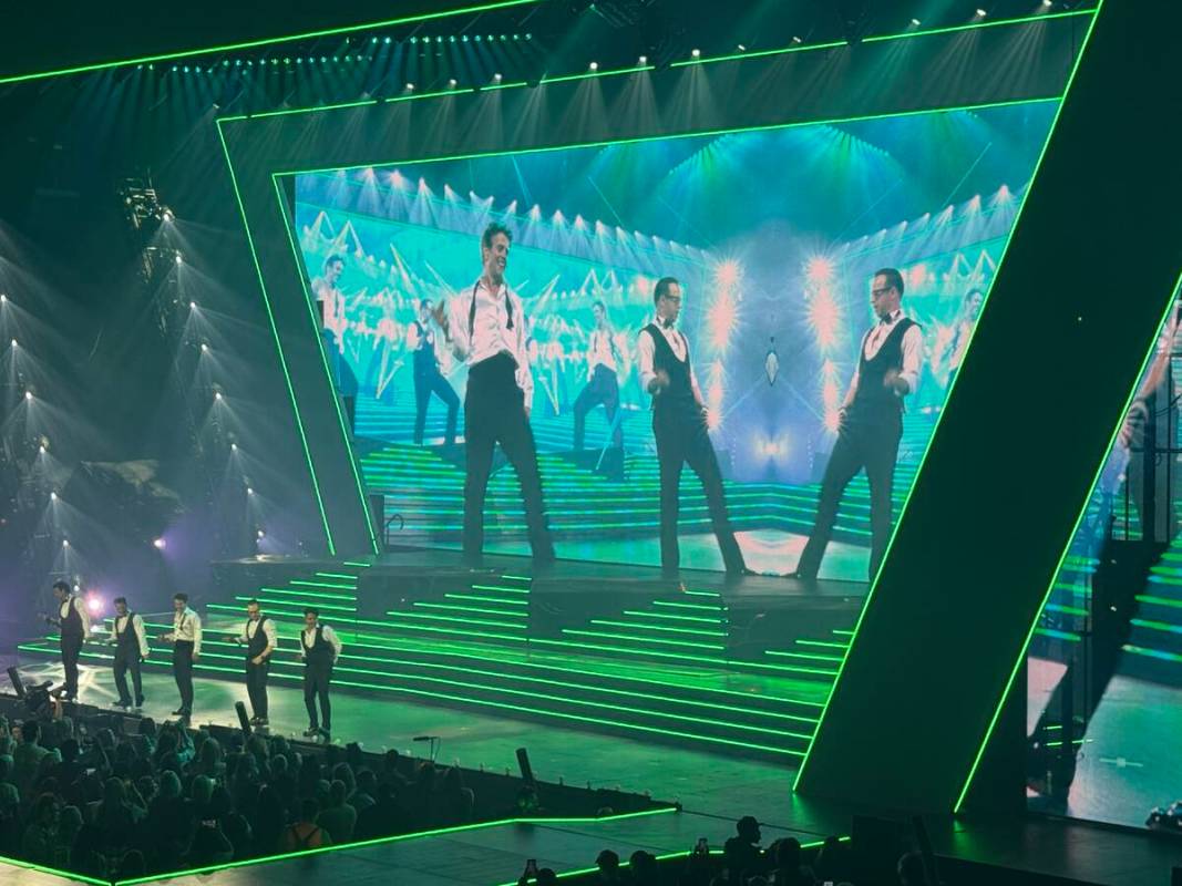 New Kids on the Block are shown at Dolby Live at Park MGM on Friday, June 20, 2025. (John Katsi ...