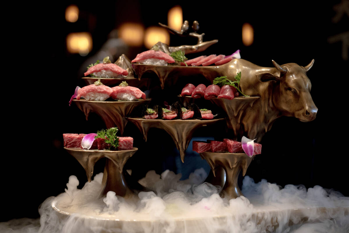 A display of wagyu from The X Pot, a hot pot restaurant in The Venetian on the Las Vegas Strip. ...