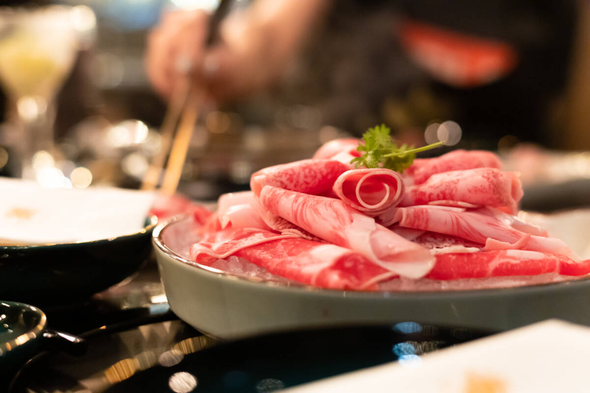 Wagyu ready for the pot at The X Pot, a hot pot restaurant in The Venetian on the Las Vegas Str ...