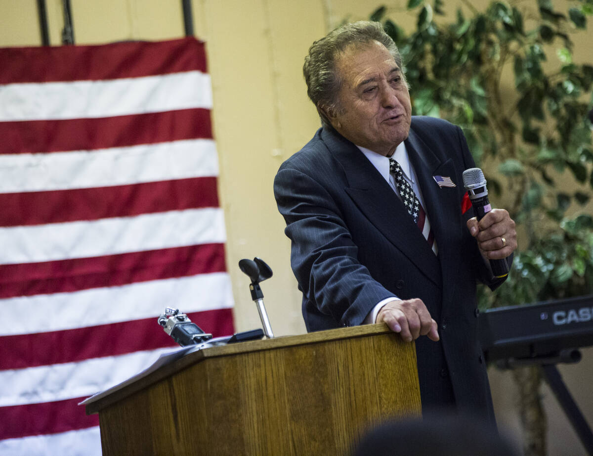 Entertainer Nelson Sardelli speaks during a ceremony commemorating the 75th anniversary of the ...