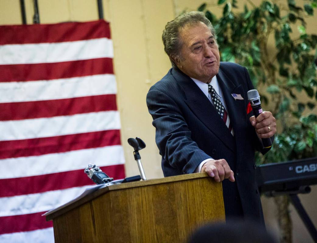 Entertainer Nelson Sardelli speaks during a ceremony commemorating the 75th anniversary of the ...