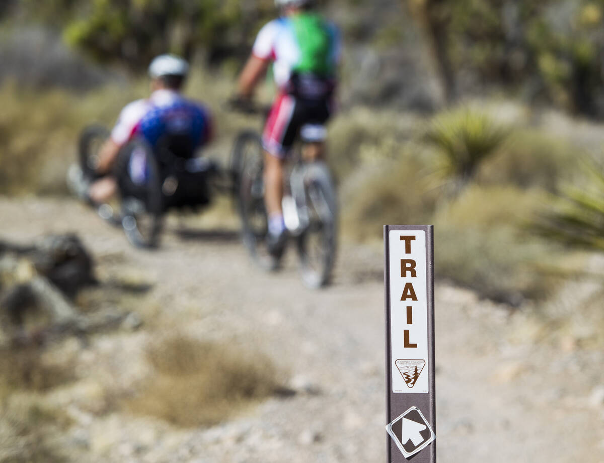 Bicyclists ride the Late Night Trailhead in Red Rock Canyon during the Fourth Annual Ride 2 Rec ...