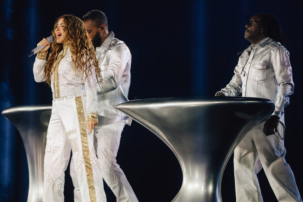 Shakira performs for her fans during a show at Allegiant Stadium Saturday June 28, 2025 in Las ...