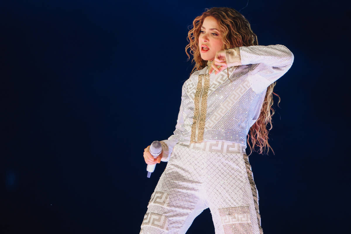 Shakira performs for her fans during a show at Allegiant Stadium Saturday June 28, 2025 in Las ...