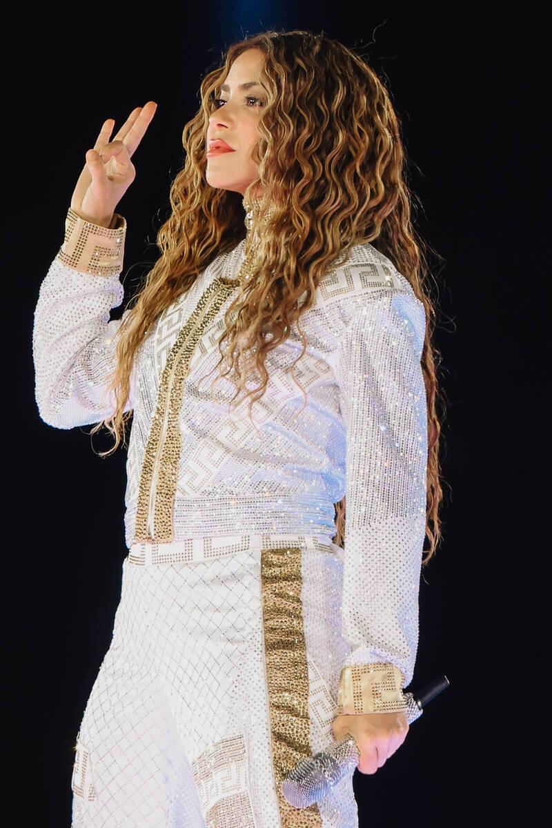 Shakira performs for her fans during a show at Allegiant Stadium Saturday June 28, 2025 in Las ...