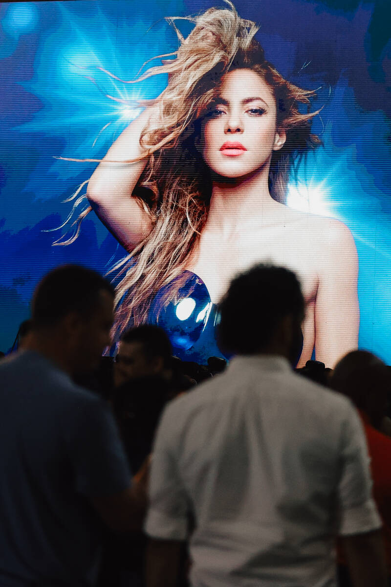 Fans wait for Shakira to perform during a show at Allegiant Stadium Saturday June 28, 2025 in L ...