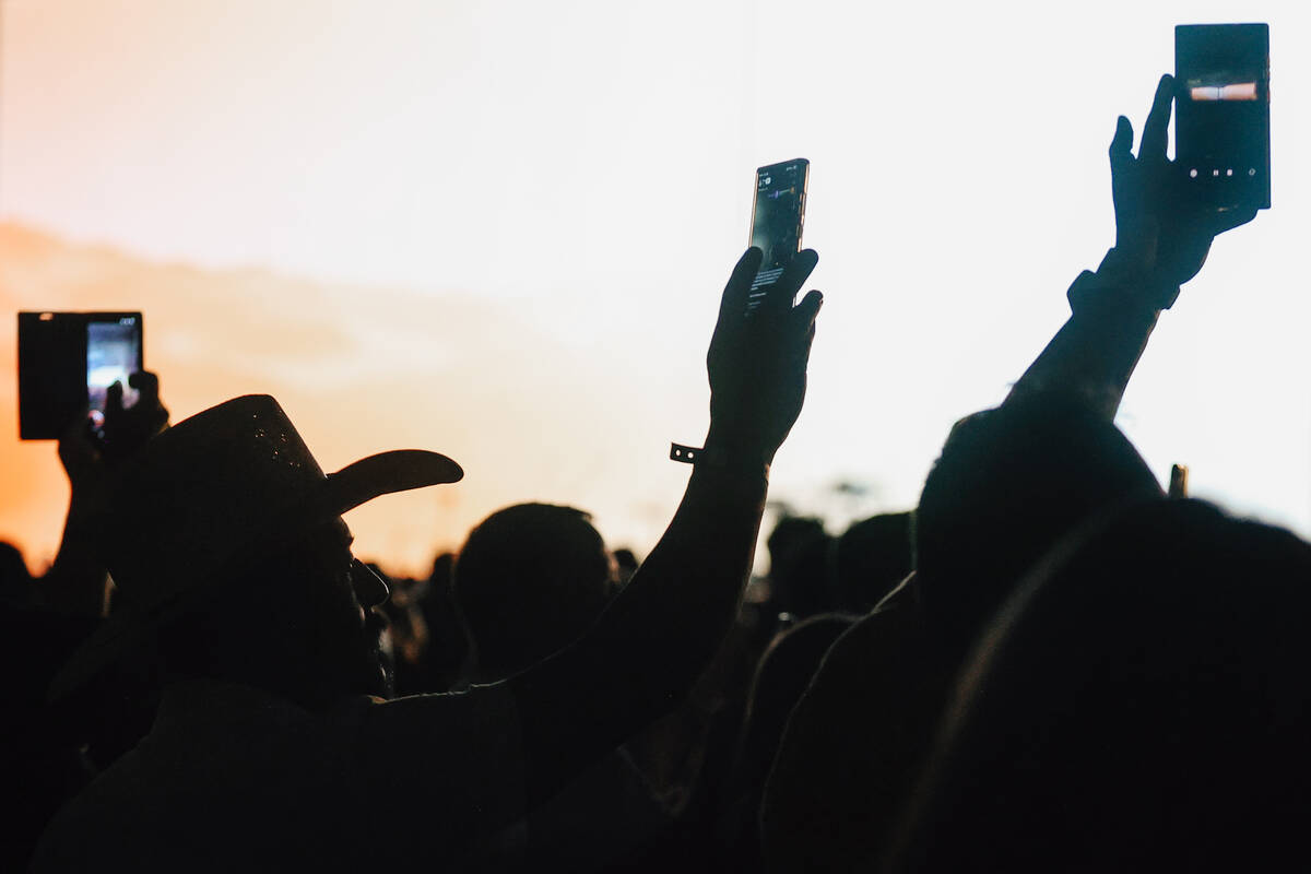 Fans record Shakira during a show at Allegiant Stadium Saturday June 28, 2025 in Las Vegas. (Ma ...
