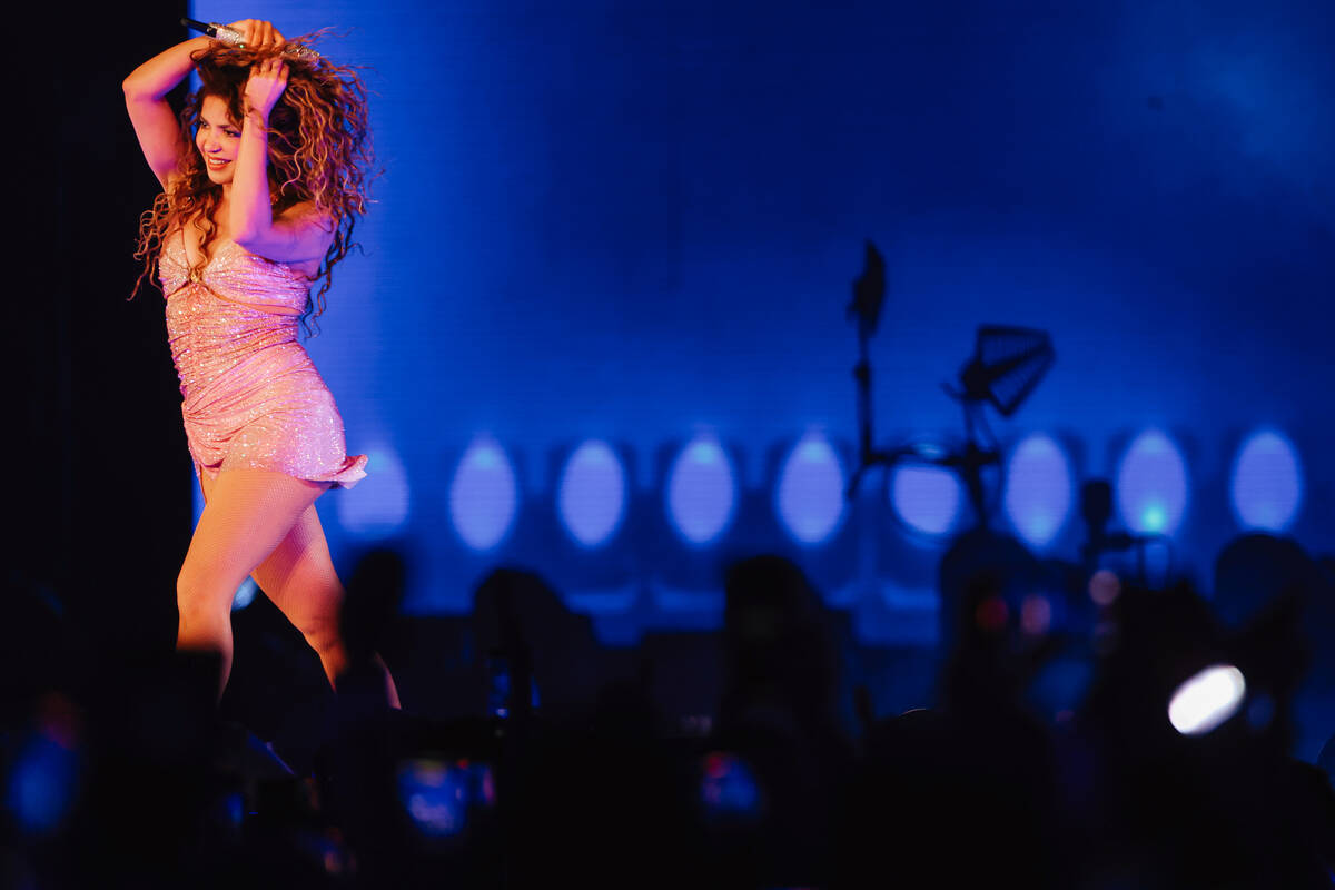Shakira performs for her fans during a show at Allegiant Stadium Saturday June 28, 2025 in Las ...