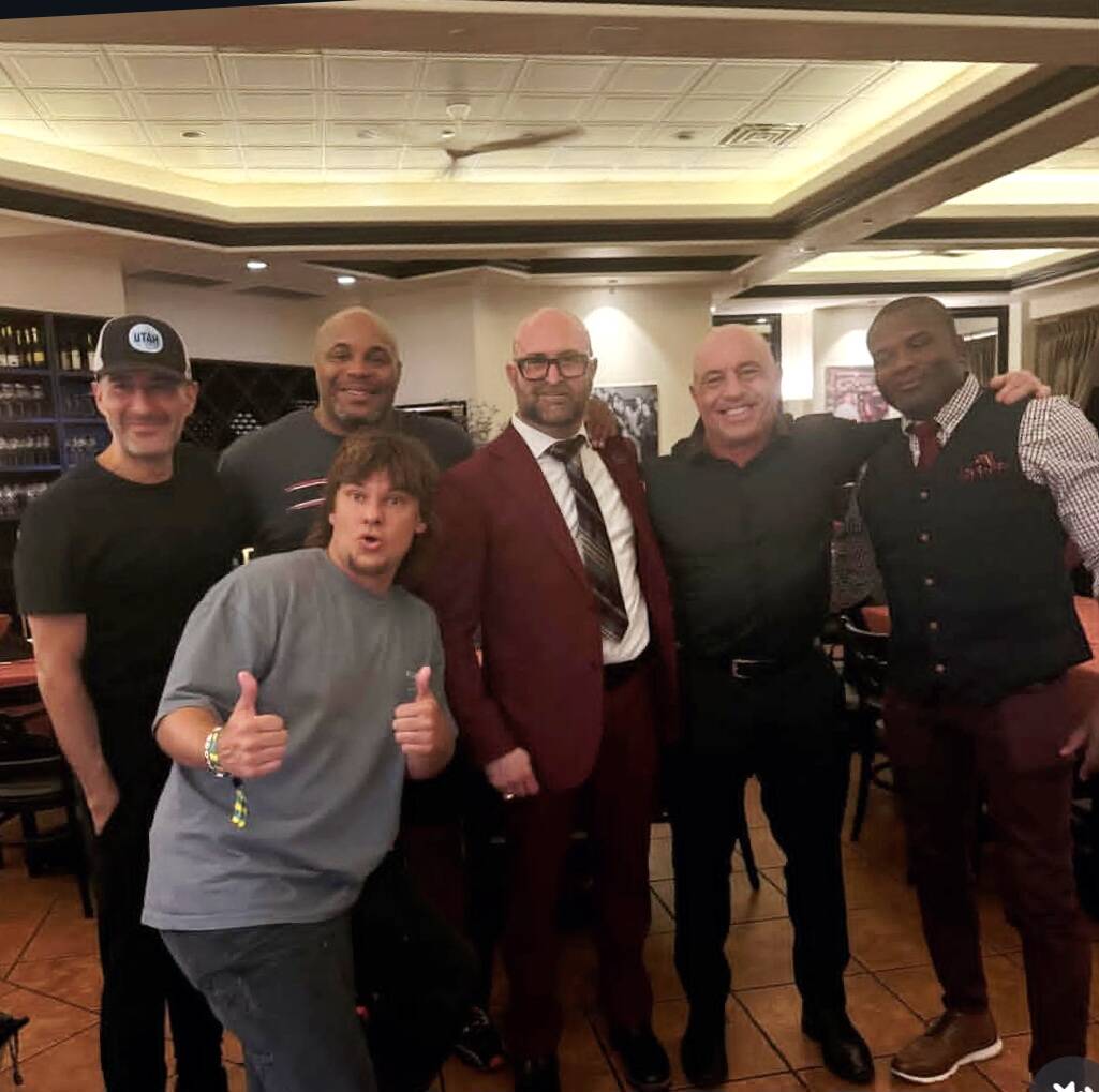Joe Rogan and Theo Von and restaurant owner Nick Palmeri lead a group of post-UFC 317 diners at ...