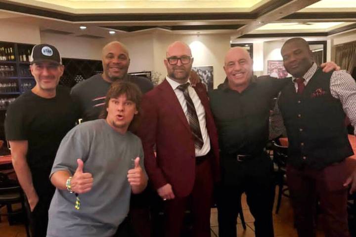 Joe Rogan and Theo Von and restaurant owner Nick Palmeri lead a group of post-UFC 317 diners at ...