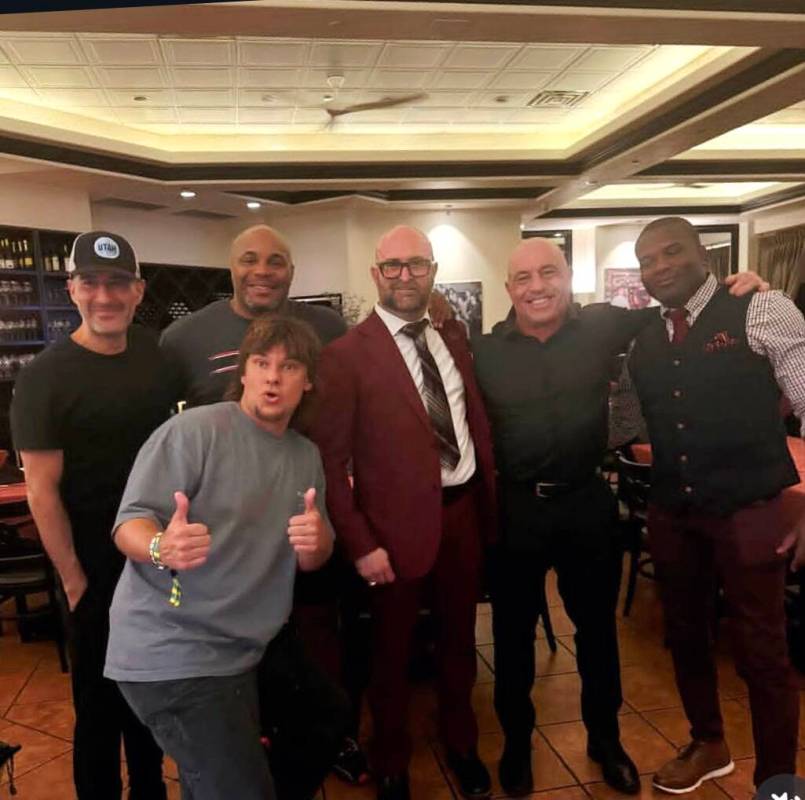 Joe Rogan and Theo Von and restaurant owner Nick Palmeri lead a group of post-UFC 317 diners at ...