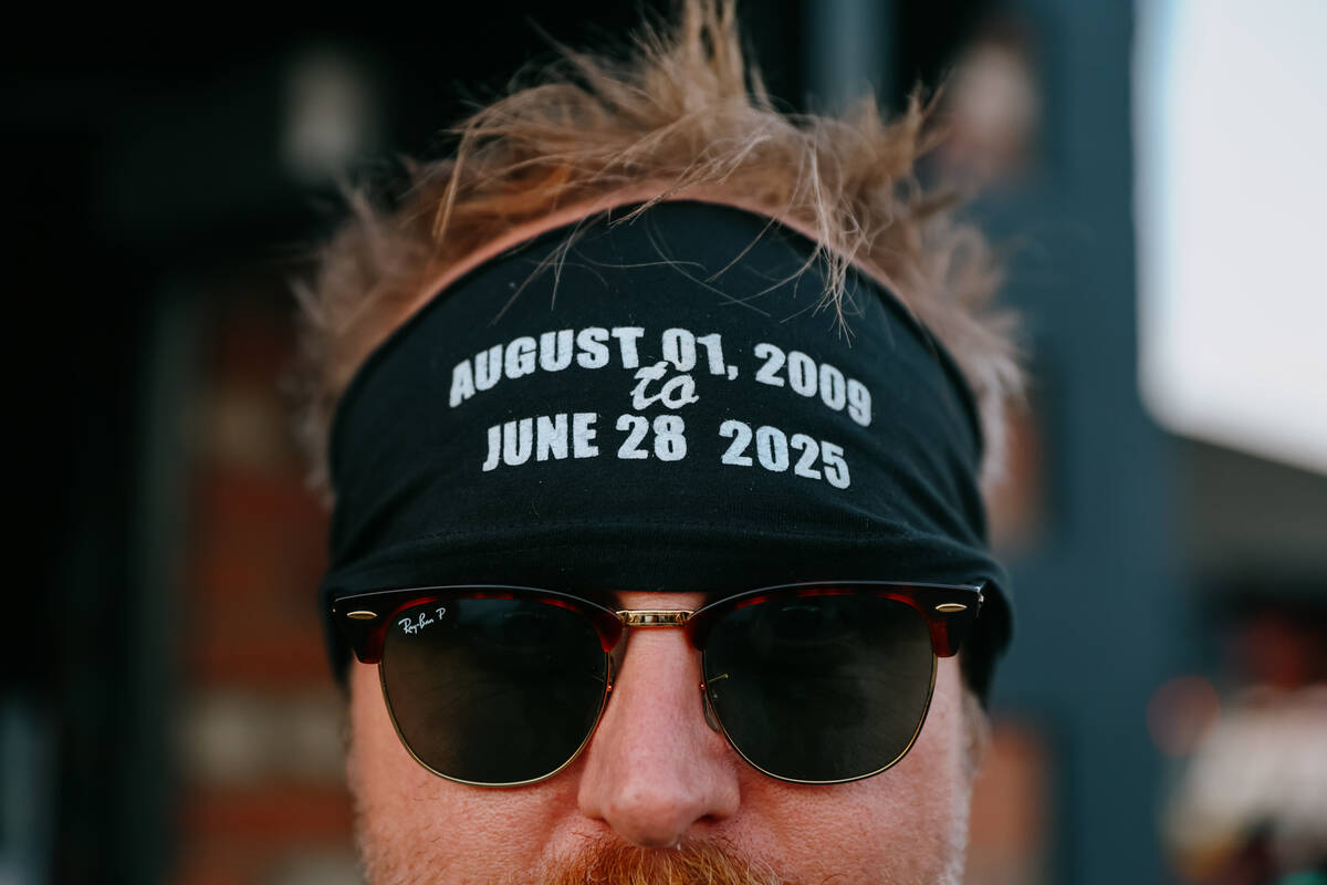 Bouncer Tony Wales wears a headband with the opening and closing dates of Count's Vamp'd Rock B ...