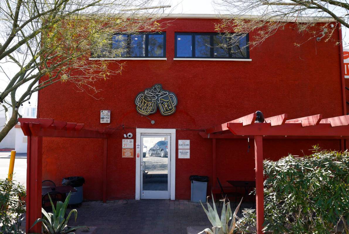 Hard Hat Lounge, where a door handle from the former Riviera hotel-casino is displayed, is pict ...