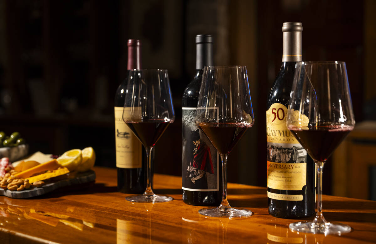 Wine from left, 2021 Duckhorn Vineyards Napa Valley cabernet sauvignon, 2021 Orin Swift Palermo ...