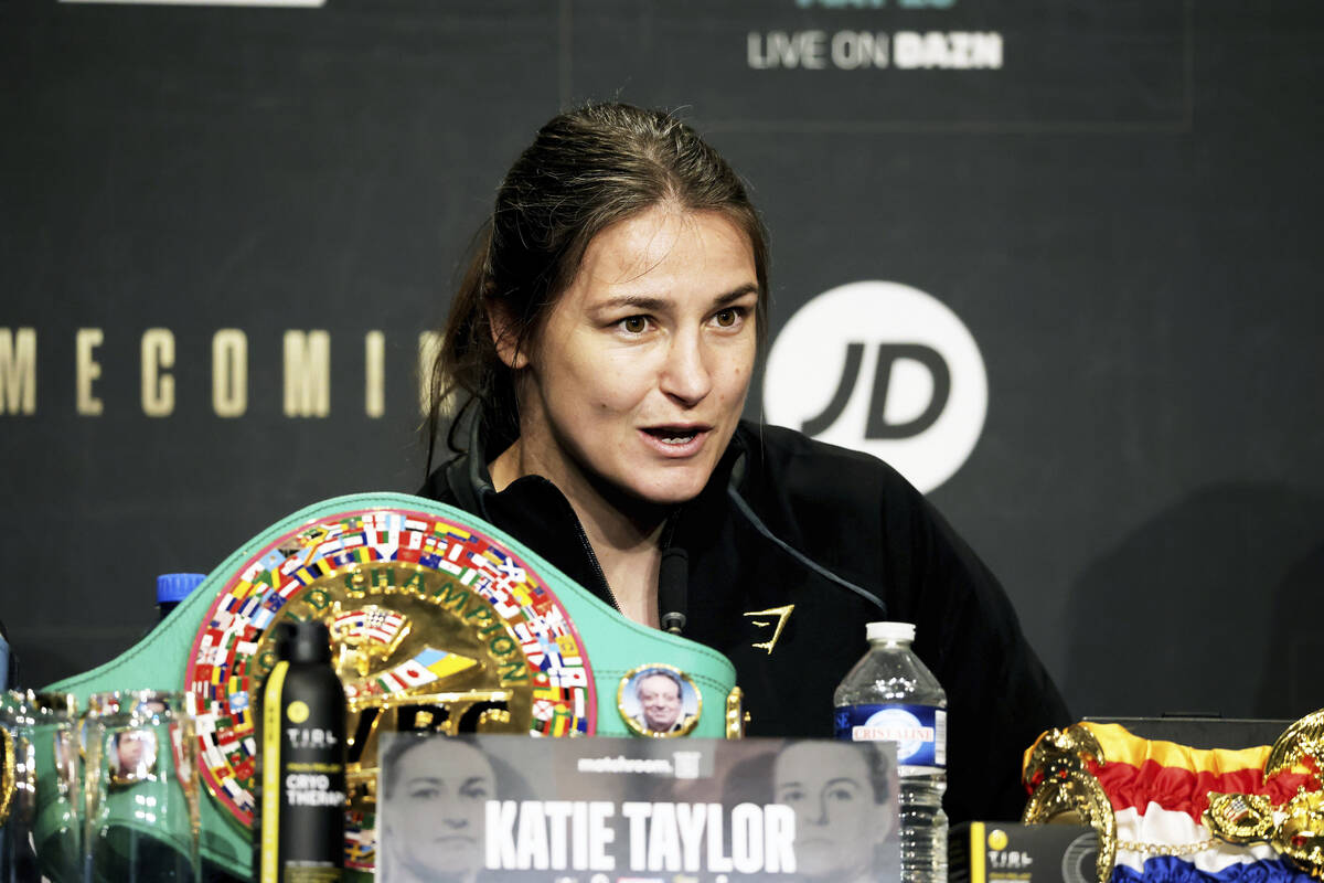 Ireland's Katie Taylor, the undisputed Lightweight champion, speaks to the media during a press ...