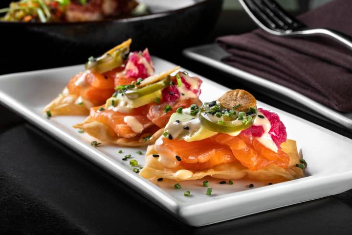 Salmon sashimi tostada from La Cave Wine and Food Hideaway in Wynn Las Vegas. (Chris Wessling)