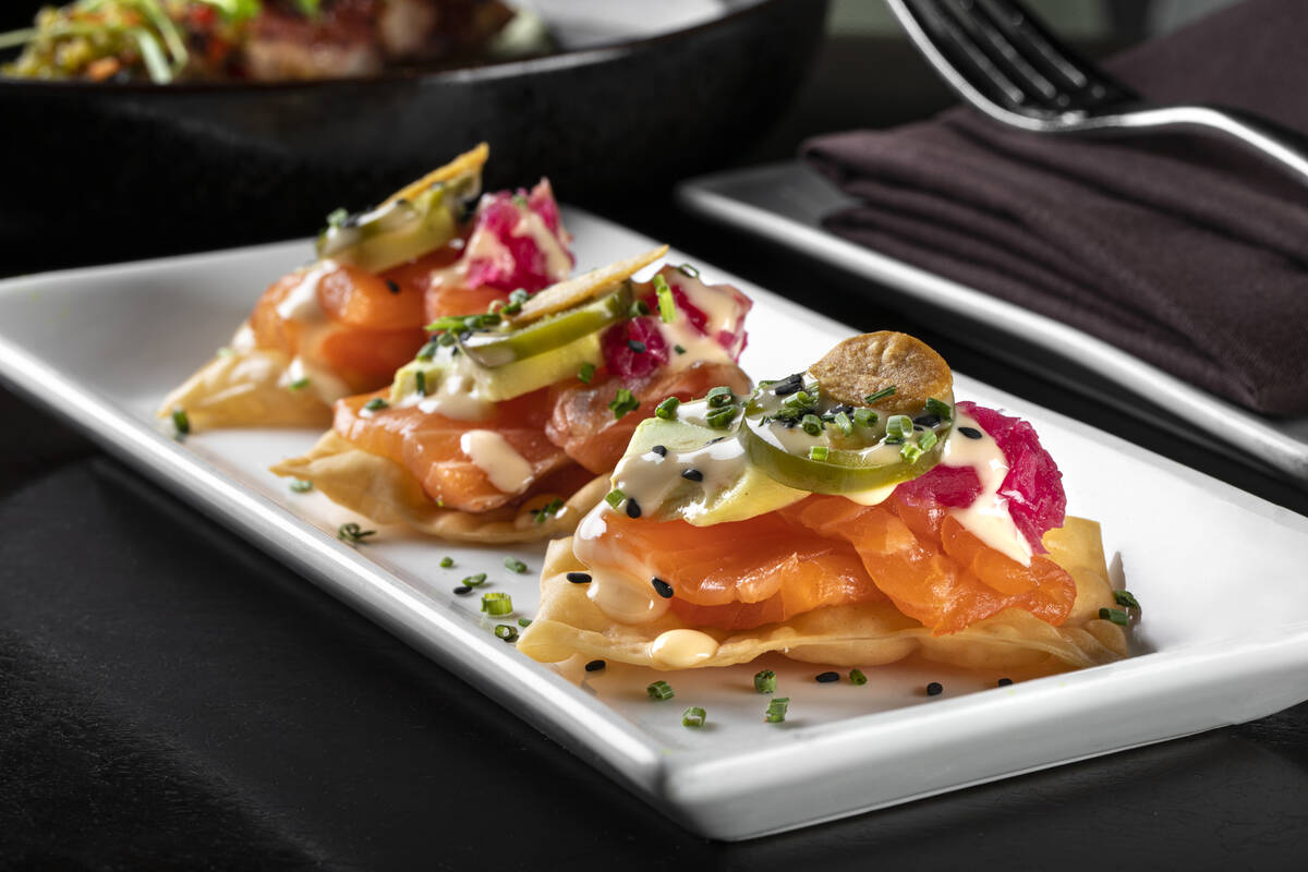 Salmon sashimi tostada from La Cave Wine and Food Hideaway in Wynn Las Vegas. (Chris Wessling)