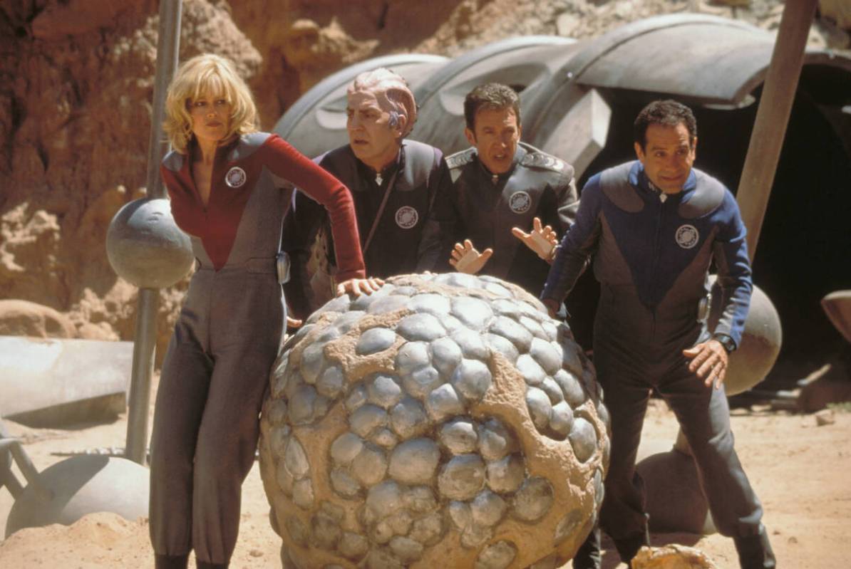 Sigourney Weaver, Alan Rickman, Tim Allen and Tony Shalhoub in a scene from "Galaxy Quest. ...