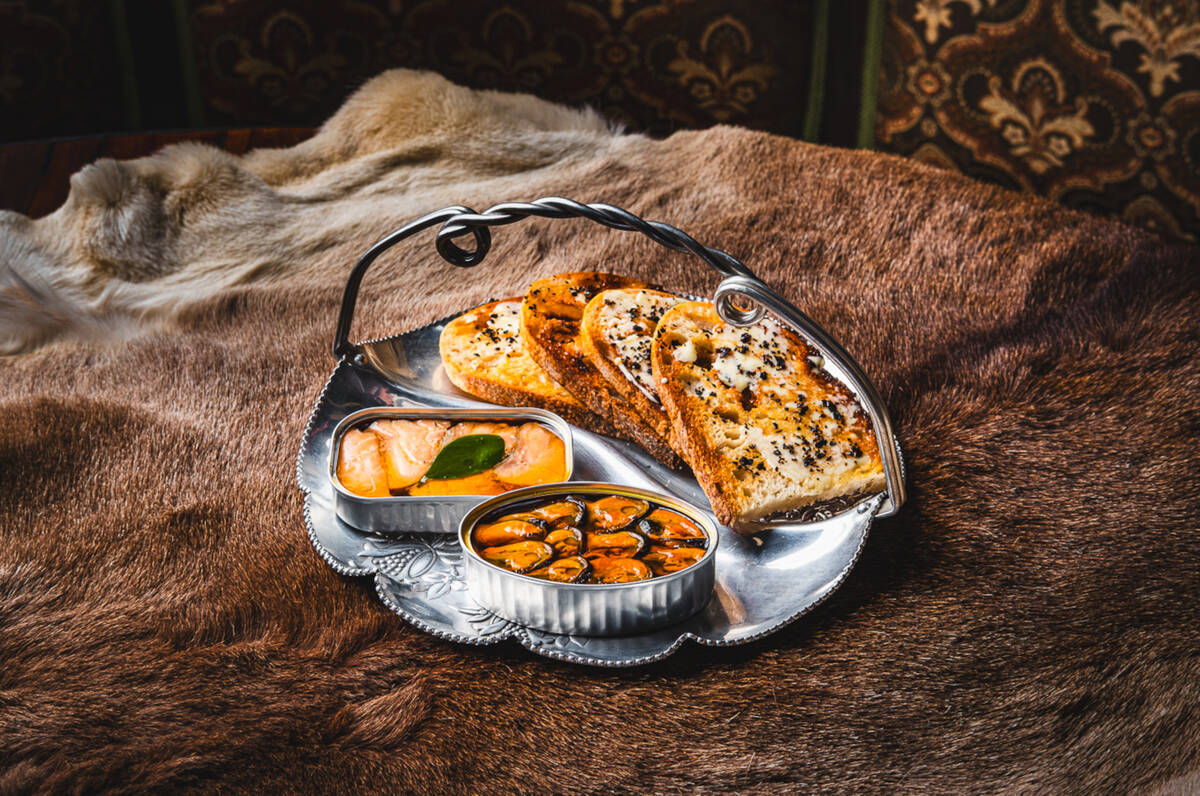 Tinned fish with chili and French butter sourdough from Doberman Drawing Room in downtown Las V ...